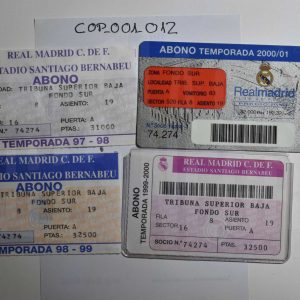 Abonos de socio del Real Madrid de los años 97/98, 98/99,99/2000 y 2000/01