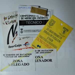 Acreditaciones para los campeonatos de España de natación Junior, Infantil, Premio de España, para deportista, entrenadores y delegados.