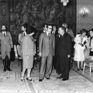 El Presidente de Portugal y su esposa, en visita oficial a España, durante su estancia en el Palacio Real de Aranjuez.