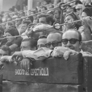 Cristóbal Martínez-Bordiú y otras personas en el burladero del Sindicato del Espectáculo del callejón de la Plaza de Toros de Aranjuez