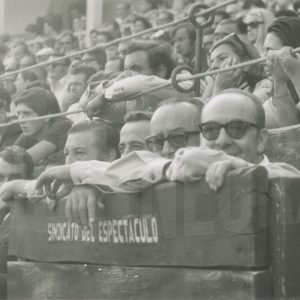 Cristóbal Martínez-Bordiú y otras personas en el burladero del Sindicato del Espectáculo del callejón de la Plaza de Toros de Aranjuez