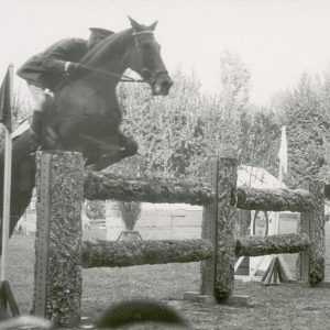 Un jinete militar con su caballo saltando un obstáculo en un Concurso de Saltos Hípicos en Aranjuez