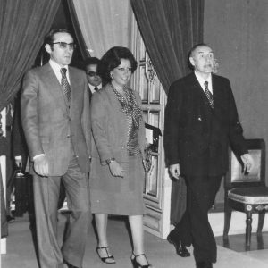 El Presidente de Portugal, Antonio Ramalho Eanes, su esposa María Manuela, de visita oficial en España, en el Palacio Real de Aranjuez