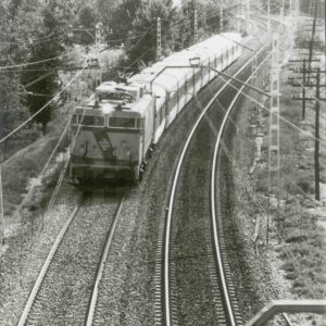 Tren Talgo circulando por vía férrea