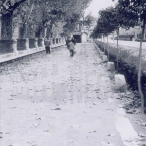 Varias personas paseando por la Plaza de San Antonio junto al Jardín de Isabel II en Aranjuez