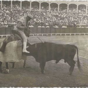Picador picando al toro en la Plaza de Toros de Aranjuez
