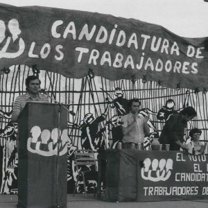 Alocución de Eduardo García durante un mitin de la Candidatura de los Trabajadores de Madrid en Aranjuez