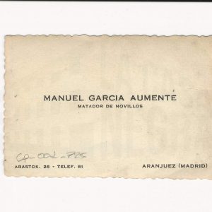 Tarjeta de visita promocional del torero Manuel Garcia.