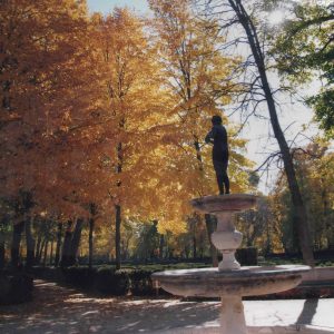 Fuente de Venus del Jardín de la Isla de Aranjuez con árboles al fondo