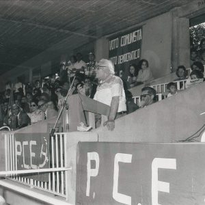 Alocución de Cecilio Lázaro durante un mitin del PCE en Aranjuez