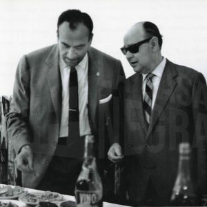 El Alcalde de Aranjuez, Manuel García Moreno,  junto a Antonio Guardiola Sáez, Delegado Comarcal del Sindicato Vertical