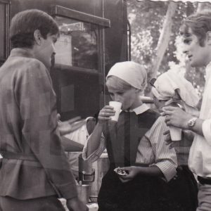 Julie Christie, Omar Sharif  y Tom Courtenay durante el rodaje de Doctor Zhivago en Aranjuez