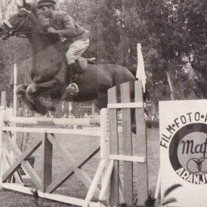 Un jinete militar a caballo durante un concurso de saltos en Aranjuez