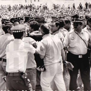 Policías nacionales y municipales intervienen por una agresión al árbitro durante un partido en el antiguo campo de fútbol de Aranjuez