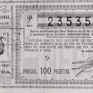 Décimo de lotería con la imagen de Alfonso xIII y el sello de la Segunda República
