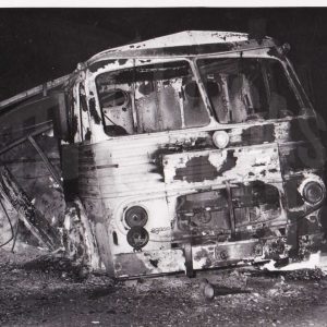 Vehículo accidentado: camión Pegaso quemado