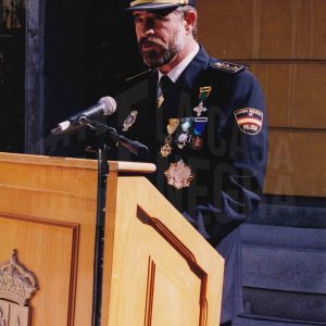 Julio Laguna, Comisario Jefe de la Policía Nacional, interviene durante un acto en Aranjuez