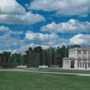 Plaza Elíptica (o de la Parada de Palacio) delante del Palacio Real de Aranjuez y parte de su ala norte