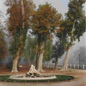 Fuente de la Boticaria y Salón de los Reyes Católicos en el Jardín de la Isla en Aranjuez