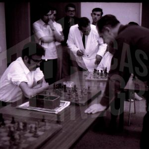 Varios hombres juegan al ajedrez en unas partidas simultáneas en Aranjuez