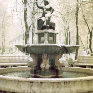La Fuente de Baco del Jardín de la Isla de Aranjuez y sus alrededores nevados