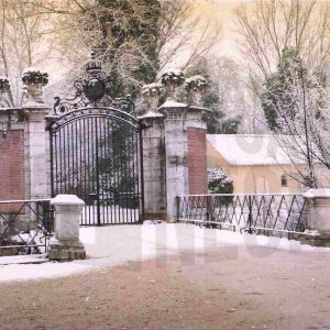 Nevada en la Puerta y el Puente de la Isleta del Jardín de la Isla en Aranjuez