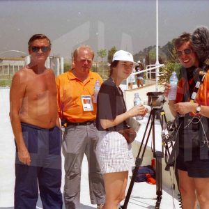 Retrato de equipo de reporteros en la sede de las pruebas de Pentatlon moderno de los Juegos Olímpicos de 1992