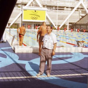 Antonio Talavera en la piscina olímpica en la sede de las pruebas de Pentatlon moderno de los Juegos Olímpicos de 1992
