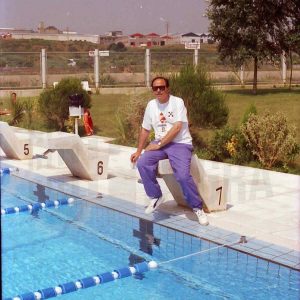 AntonioTalavera en el trampolín en la sede de las pruebas de Pentatlon moderno de los Juegos Olímpicos de 1992