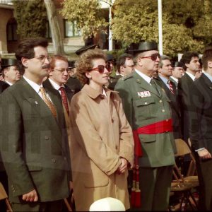El Coronel, Rafael Yuste Martínez junto al Director General de la Guardia Civil y al Alcalde de Aranjuez, José María Cepeda, durante el acto de su toma de posesión como Director de la Academia de Aranjuez