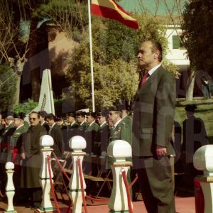 El Director General de la Guardia Civil, Santiago López Valdivielso, junto a varias autoridades durante el acto de rejura de bandera de la 2ª promoción de la Academia de Aranjuez