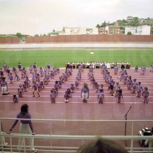 Exhibición de la Escuela Municipal de Gimnasia Deportiva en la clausura de los Juegos Escolares de 1996