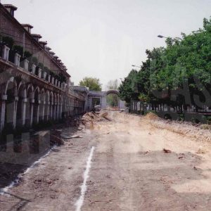 Carrera de Andalucía en obras junto a la Casa de Infantes y la Plaza de San Antonio en Aranjuez