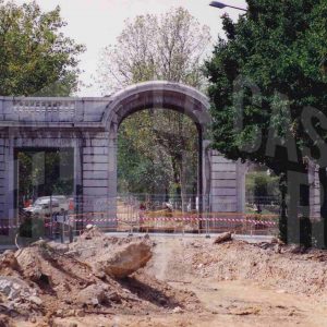 Carrera de Andalucía en obras junto a la Casa de Infantes y la Plaza de San Antonio en Aranjuez