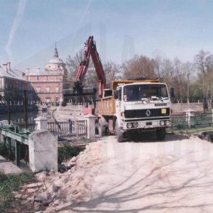 Obras en la Presa del Palacio, junto al Jardín de la Isla y el Palacio Real, en Aranjuez