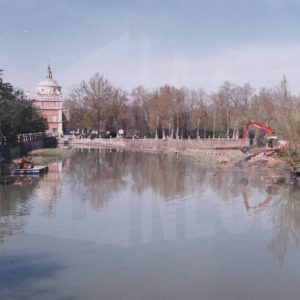 Obras en la Presa del Palacio, junto al Jardín de la Isla y el Palacio Real, en Aranjuez