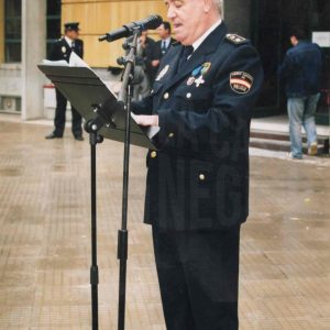 Intervención de un policía en los actos de la Fiesta de la Policía en Aranjuez