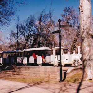 Tren Turístico «Chiquitrén» circulando por el interior del Jardín del Príncipe en Aranjuez