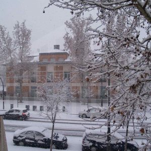 Calle Príncipe de Aranjuez durante una nevada