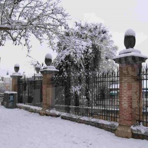 Verja del Jardín del Principe de Aranjuez tras una nevada