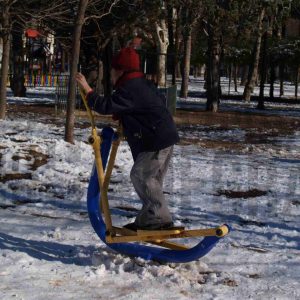 Una persona en el Parque de Pavía de Aranjuez tras una nevada