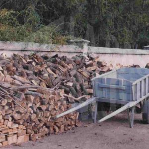 Carreta de madera con leña cortada