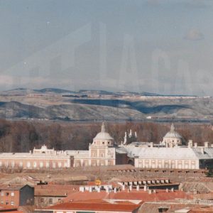 Vista aérea del Palacio Real de Aranjuez y alrededores, con la zona de Seseña al fondo