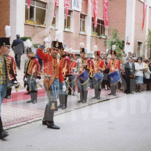 Banda de tambores y cornetas de los Húsares de Pavía en las Olimpiadas del Colegio Apostol Santiago de Aranjuez